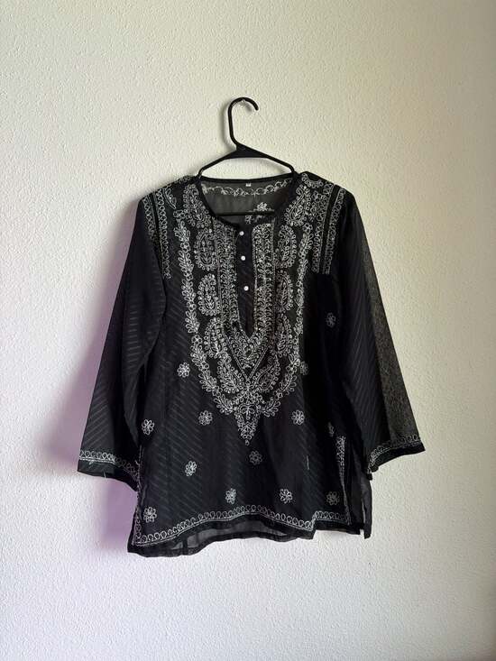 Unbranded Tops - Unbranded Black Sheer Embroidered Kurti Tunic Top Size 40